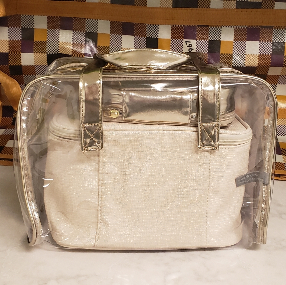 Vince Camuto Gold and Cream Cosmetic Bag Set - Picture 3 of 7